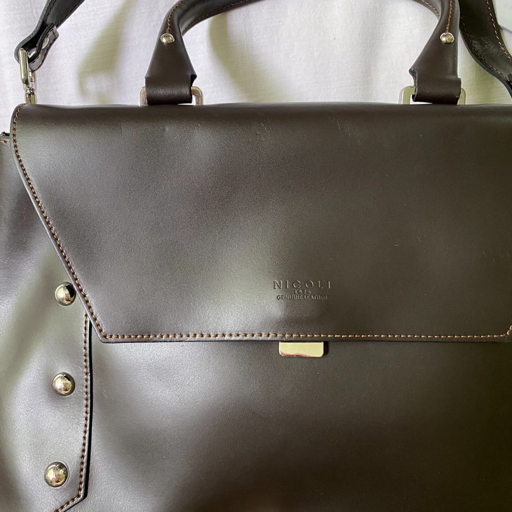 NICOLI Italian Leather Studded Large Satchel Bag - Picture 5 of 9